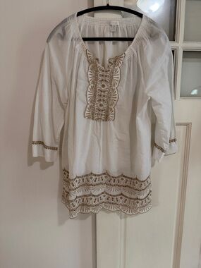 Chico's White Tunic with Gold Embroidered Trim
